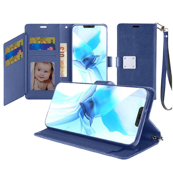 iPhone 13 Pro Lux Multi Card Wallet With Strap Blue