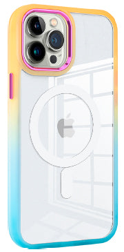 Orange and Blue Two Tone Case with Magnetic Compatibility for iPhone 14 6.1 / 13