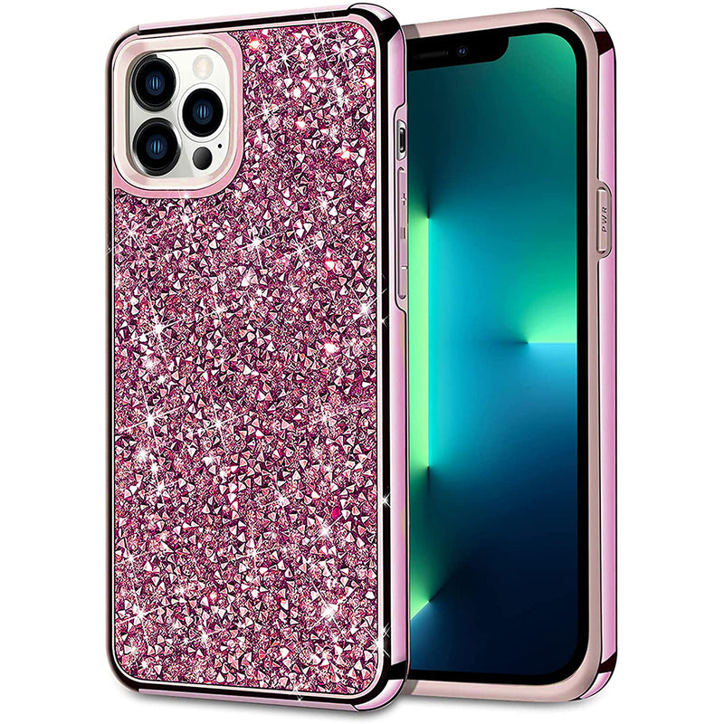 For iPhone 13 Pro Deluxe Diamond Bling Glitter Case Cover - Pink