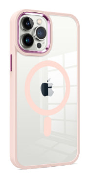 Pink Frame Clear Case with Magnetic Compatibility for iPhone 14 Pro