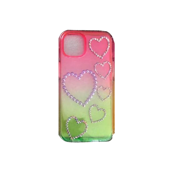 Pink Green Gradiant Stone Hearts Case for iPhone 13 Pro Max