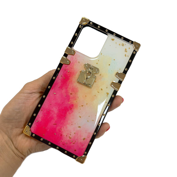 Square Case with Pink and White Marble Pattern iPhone 13 Pro