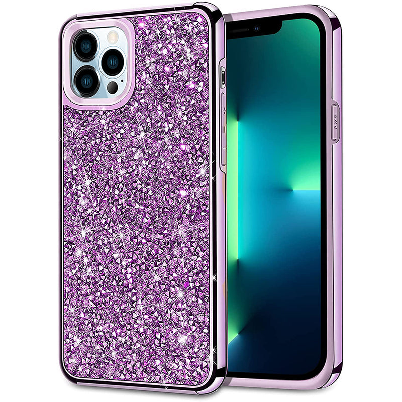 For iPhone 13 Pro Max Deluxe Diamond Bling Glitter Case Cover - Purple