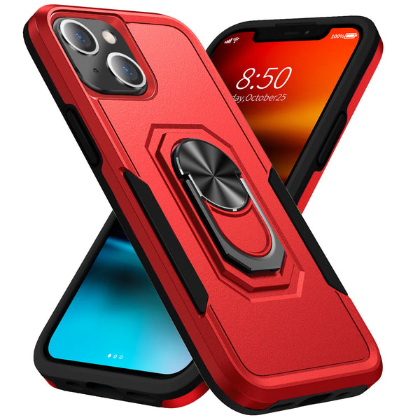 Red Triple Heavy Duty with Ring Kickstand for iPhone 14 Pro Max