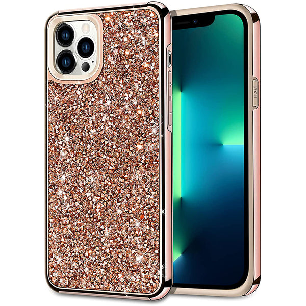 For iPhone 13 Pro Deluxe Diamond Bling Glitter Case Cover - Rose Gold
