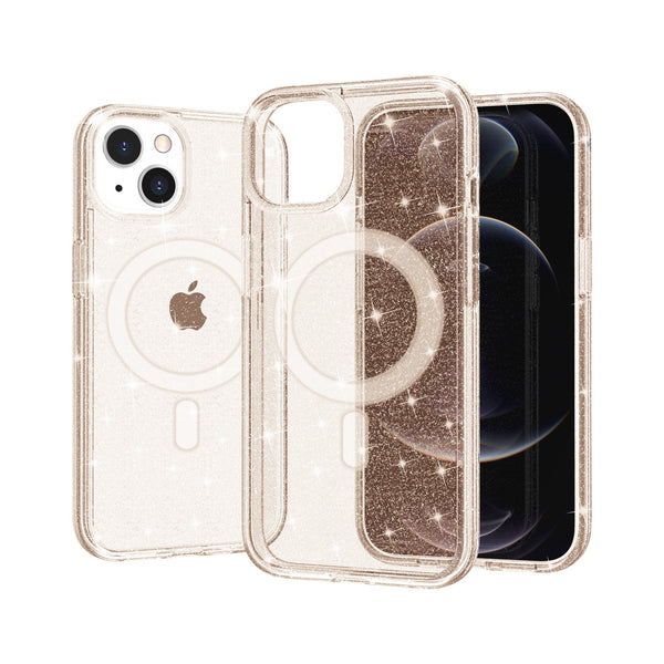 Rose Gold Magnetic Compatible Glitter TPU Bumper for iPhone 14 Pro Max