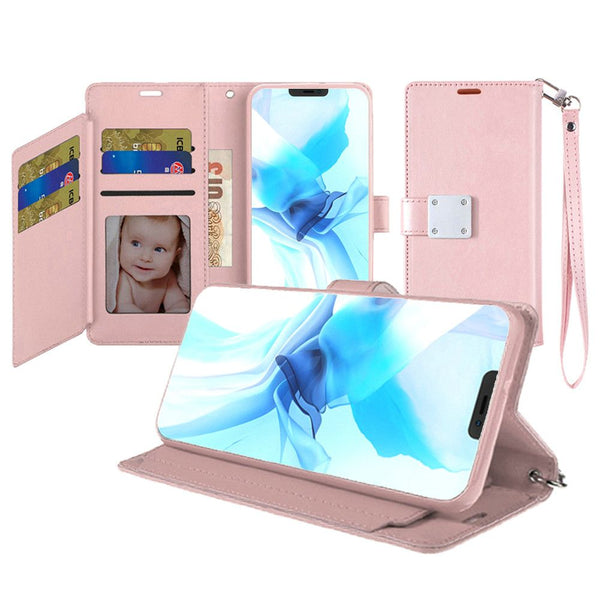 iPhone X/XS Lux Multi Card Wallet With Strap Rose