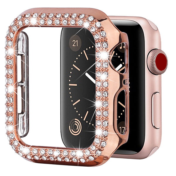 Diamond Rose Gold Bumper Case for iWatch 44mm with tempered glass built in