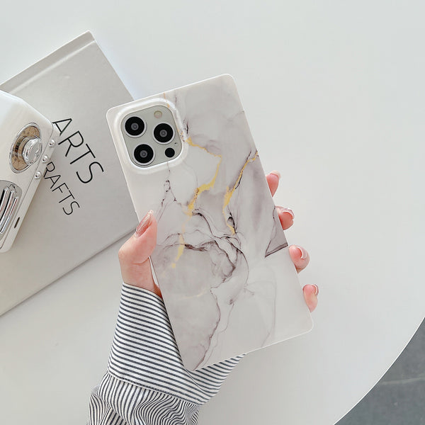 Square Case White Marble Design for iPhone 14 6.1 / 13